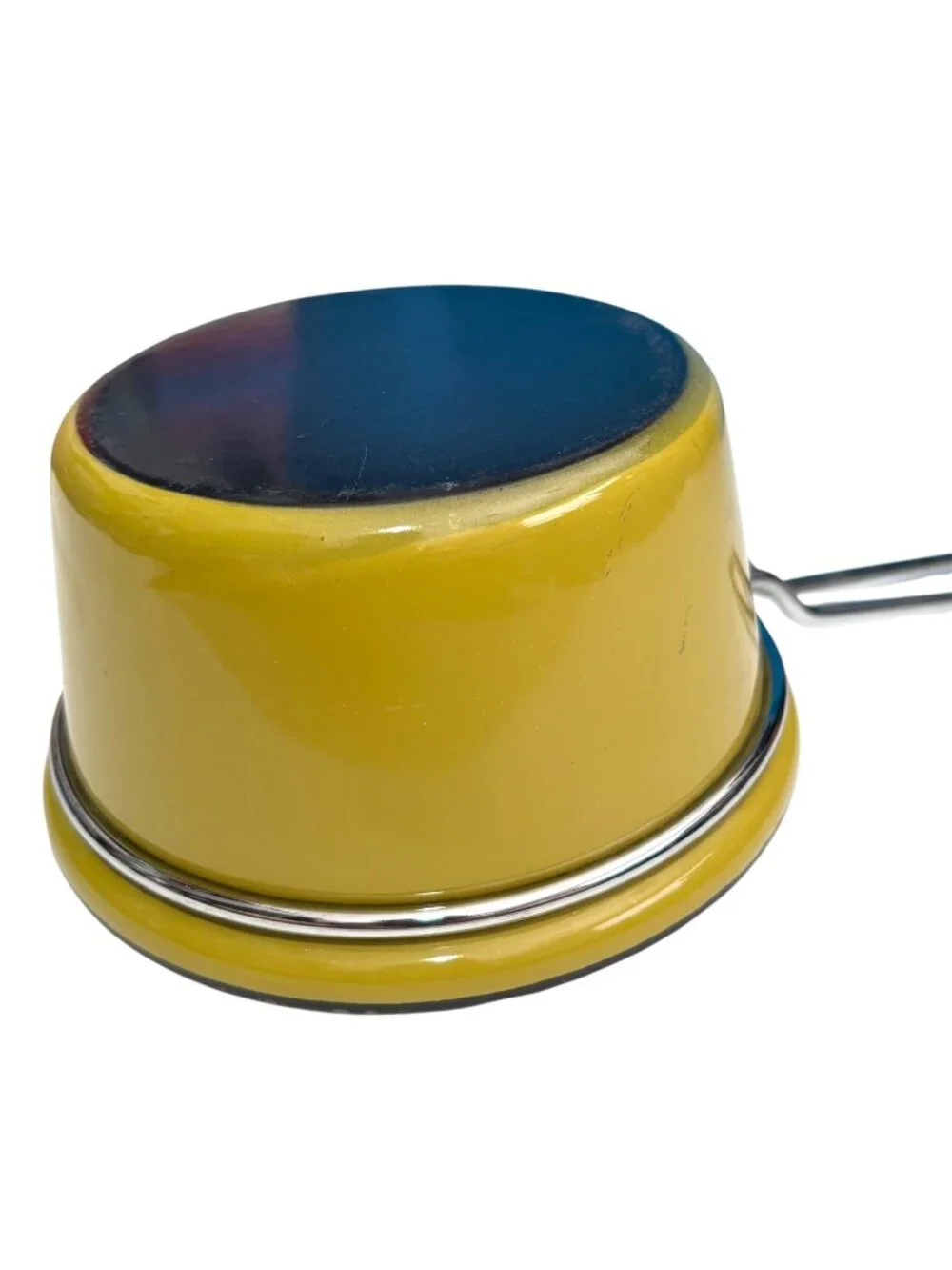 Vintage olive green  Enamel Saucepan With Metal Handle - Retro Kitchen Cookware